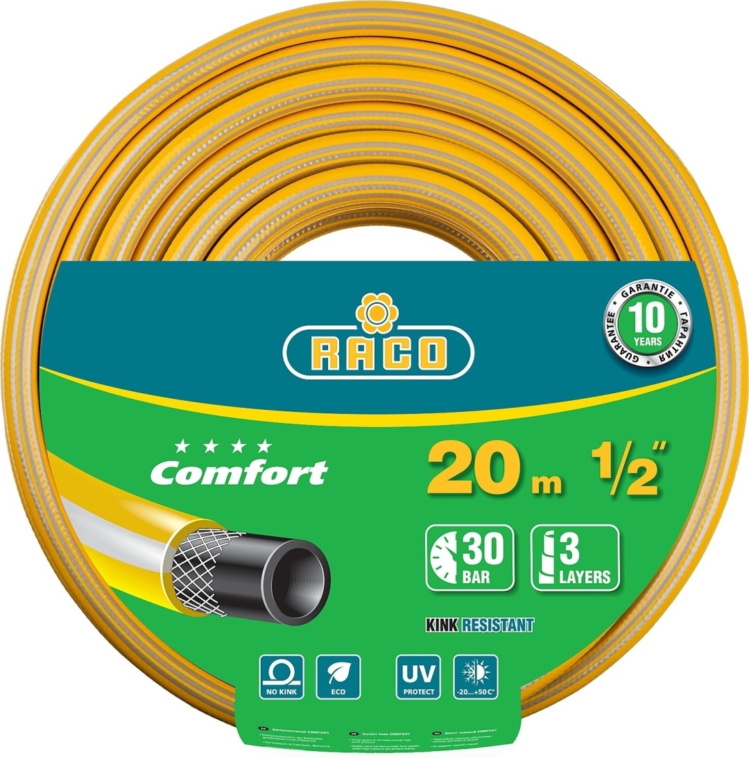 шланг RACO COMFORT  поливочный 30 атм, 3-х слойный, 1/2, 20м 40303-1/2-20 - артикул R0003622