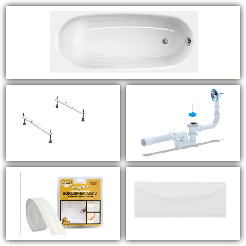 Комплект Ванна Domani-Spa Standard 1600*700*410 (С НОЖКАМИ и экраном + сифон + лента бордюрная 38*335 мм LUX FULL - артикул K0000167908