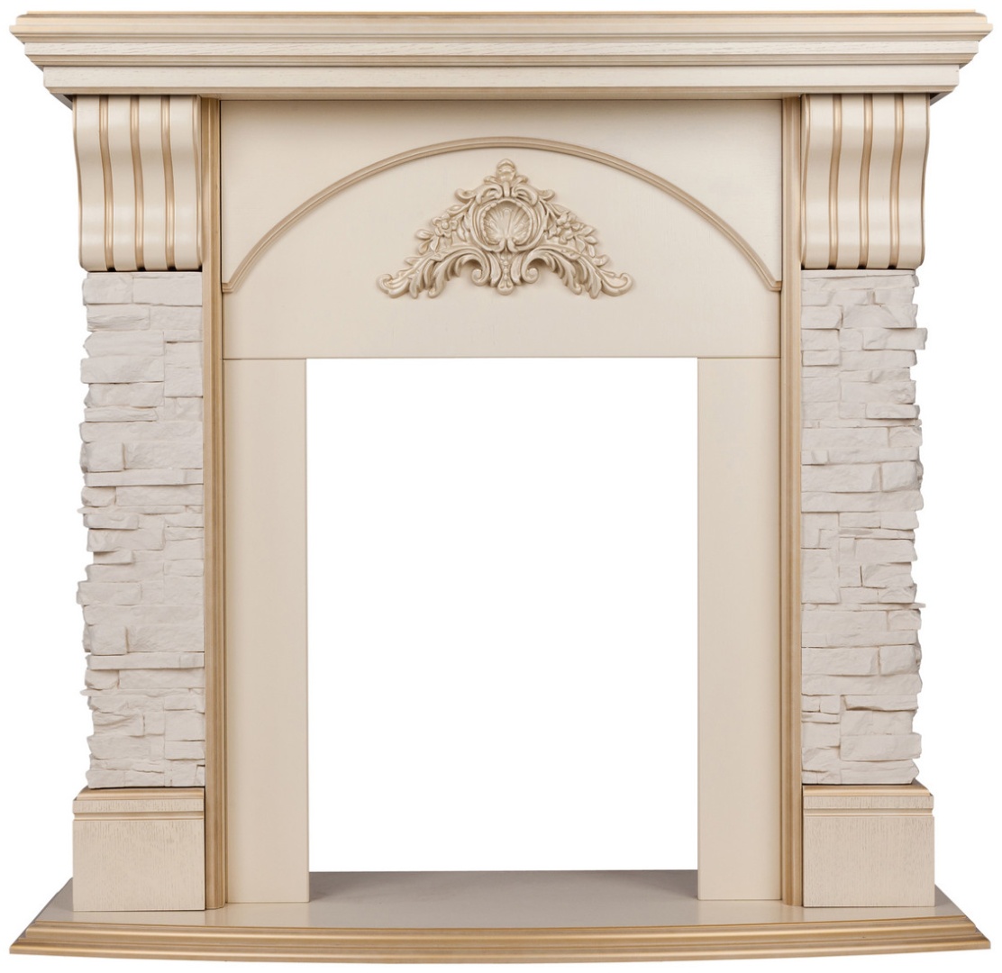 Портал для электрокамина ATHENA STD/EUG WT-619G (975х1020х420, МДФ,белый дуб с золотой патиной) - артикул K0000101831