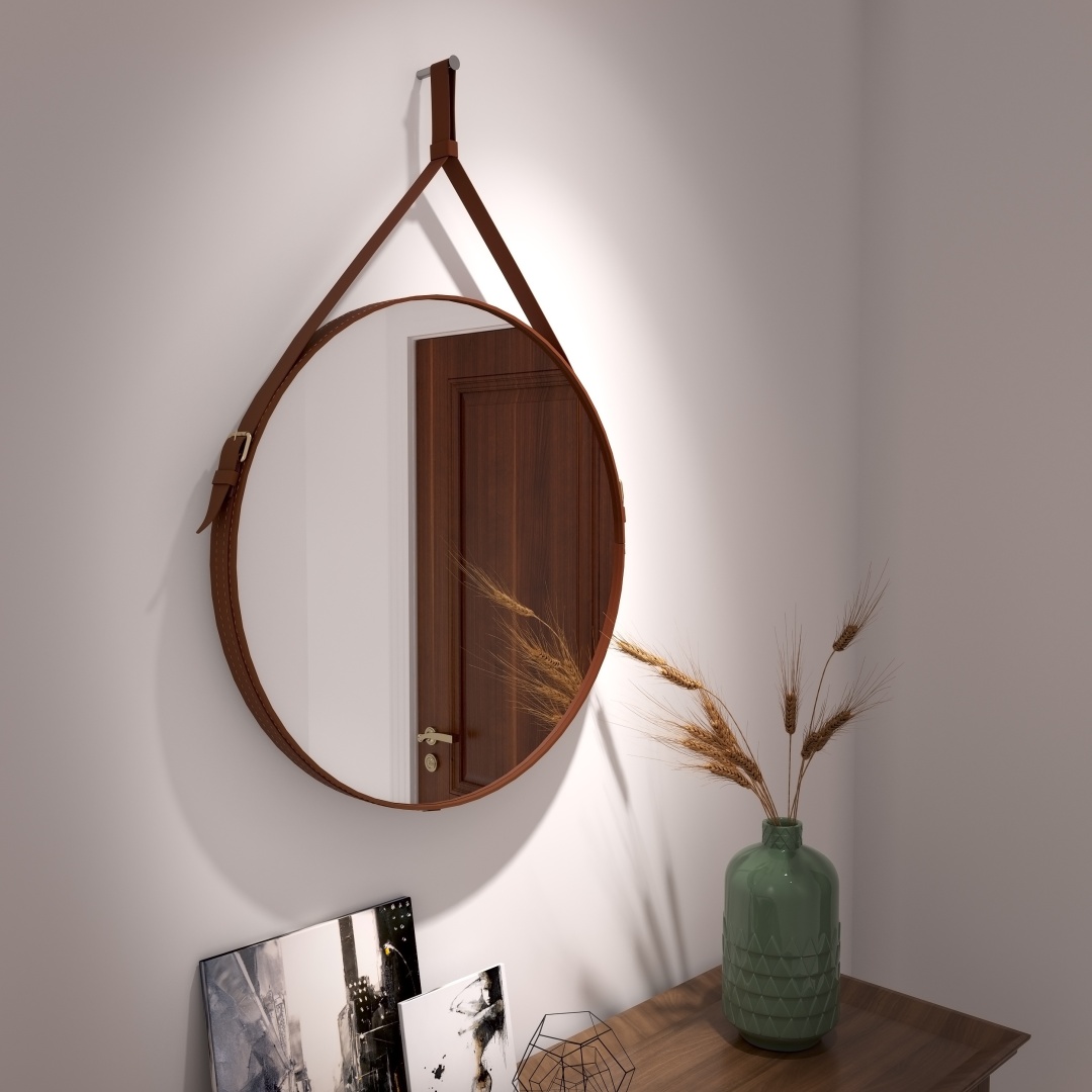 Зеркало "Ритц" D 650 на ремне из натуральной кожи коричневого цвета - артикул K0000041885