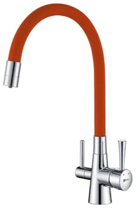LM3075C-Orange "COMFORT" Смес-ль для кух, с гиб излив, с подключ к фильт питьевой воды, хром/оранже - артикул K0000046065