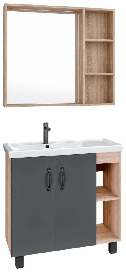 Комплект мебели ФЛАЙ 80 Тумба напольная дуб сонома/серая с ум.Фостер и зеркало - артикул K0000109197