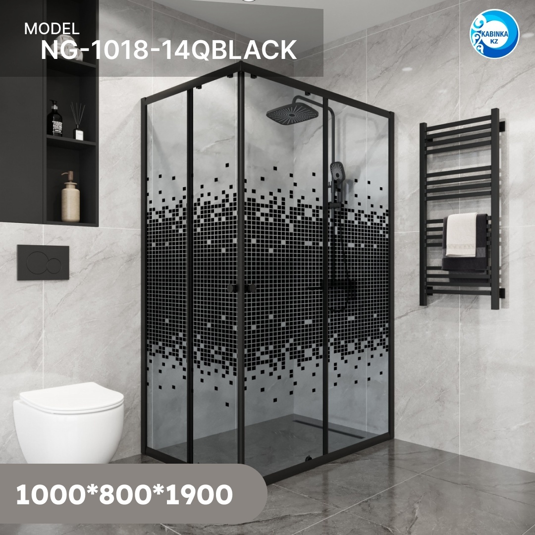 Душевое ограждение Niagara Eco NG-1018-14QBLACK (100х80х190) прямоугольник,раздвижное,черный,стекло мозаика,1 место - артикул K0000206153