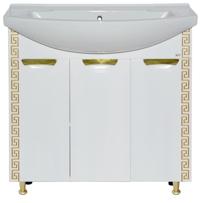 Престиж - 80 Тумба прямая белая золотая патина с умывальником - артикул K0000076667