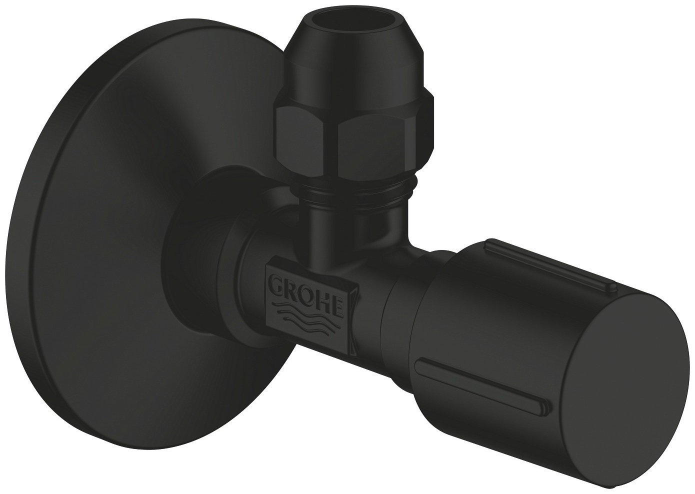 Угловой вентиль GROHE с металлической розеткой 1/2" х 3/8" матовый черный (220732430) - артикул K0000169973
