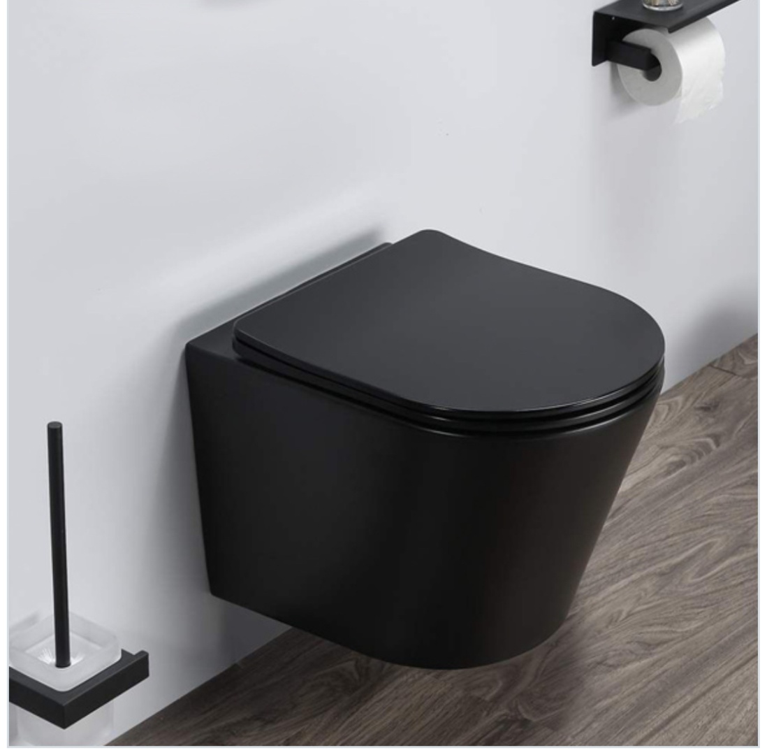 Унитаз подвесной COMFORTY 105MB безободковый, сид. дюр. softclose тонкое, быстр. (чёрный матовый) - артикул K0000201973