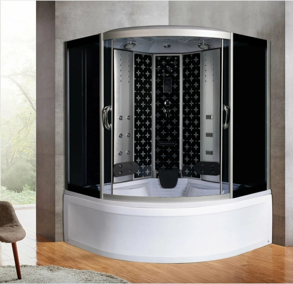 Душевая кабина TEMZA 150/150/55 TH 150*150*220 (1/4 круга, черные стенки,тон.стекла, высокий поддон) - артикул K0000097500