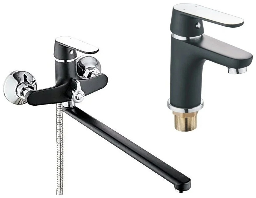 Комплект смесителей Potato в ванную комнату №1, черный (для раковины + для ванны с длинным изливом) - артикул K0000109151