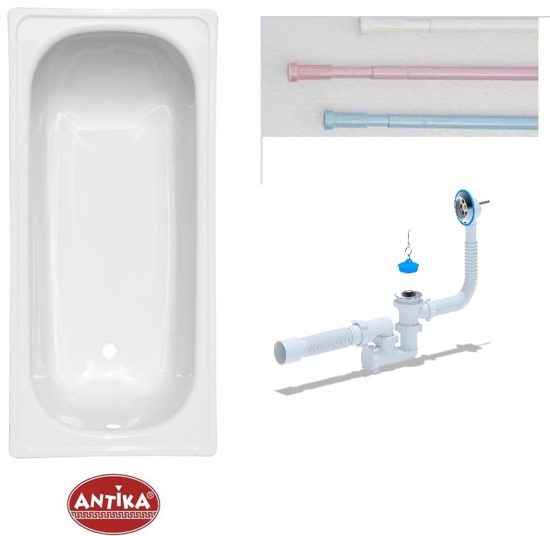 Комплект Ванна Antika 1,6 м сталь + сифон + карниз (белый) - артикул K0000206061