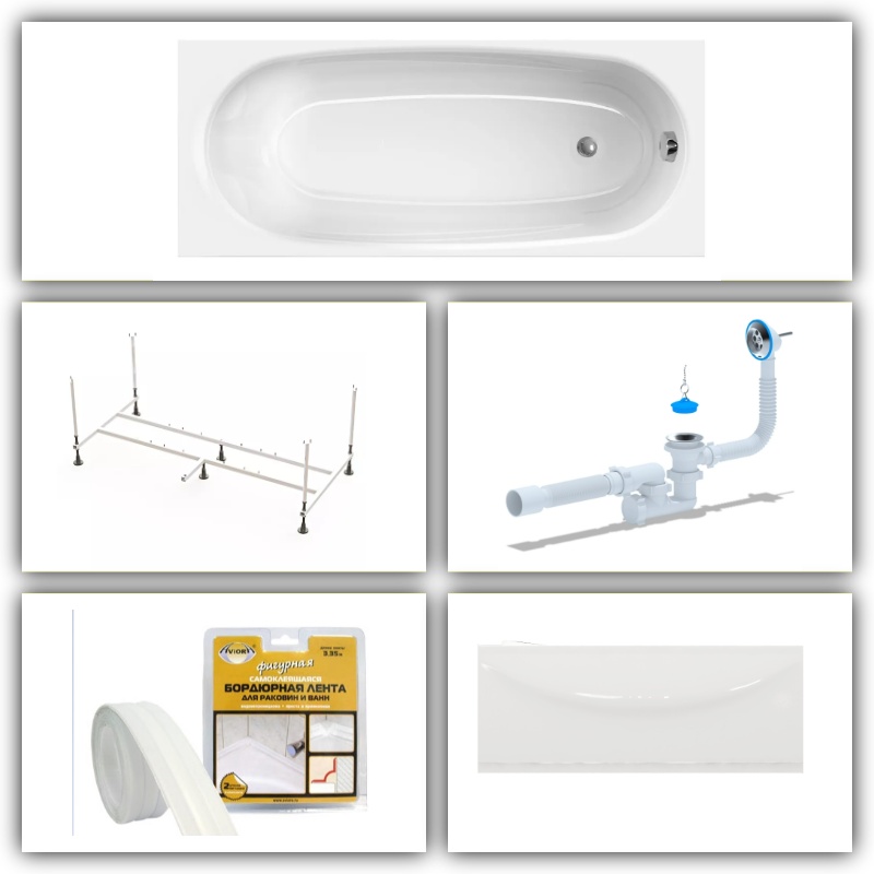 Комплект Ванна Domani-Spa Standard 1700*700*410 (КАРКАС + ЭКРАН + СИФОН простой + лента бордюрная 38*335 мм LUX FULL - артикул K0000167872