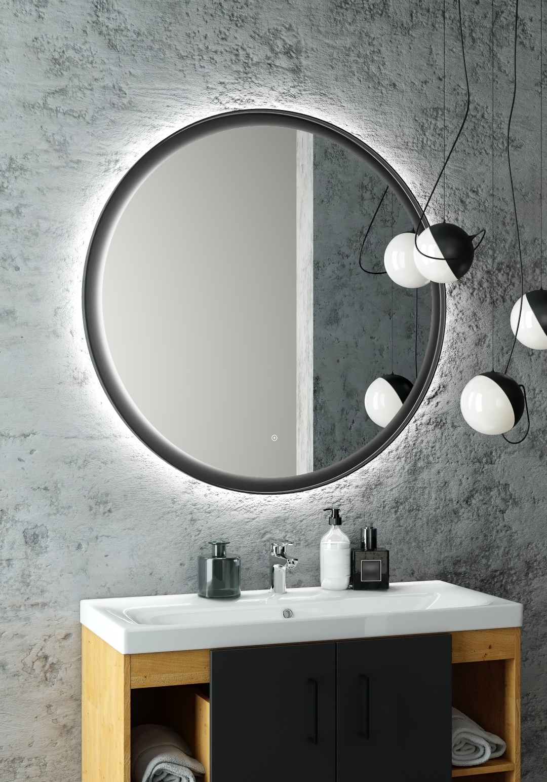Зеркало "Planet Black Led" D 700 с бесконтактным сенсором - артикул K0000081994