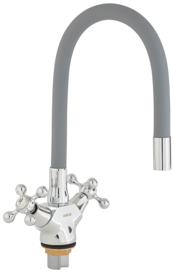 Смеситель ARCO кухня     маховик крест, с гайкой, гибкий излив СЕРЫЙ, А48(1)07GR - артикул K0000116700