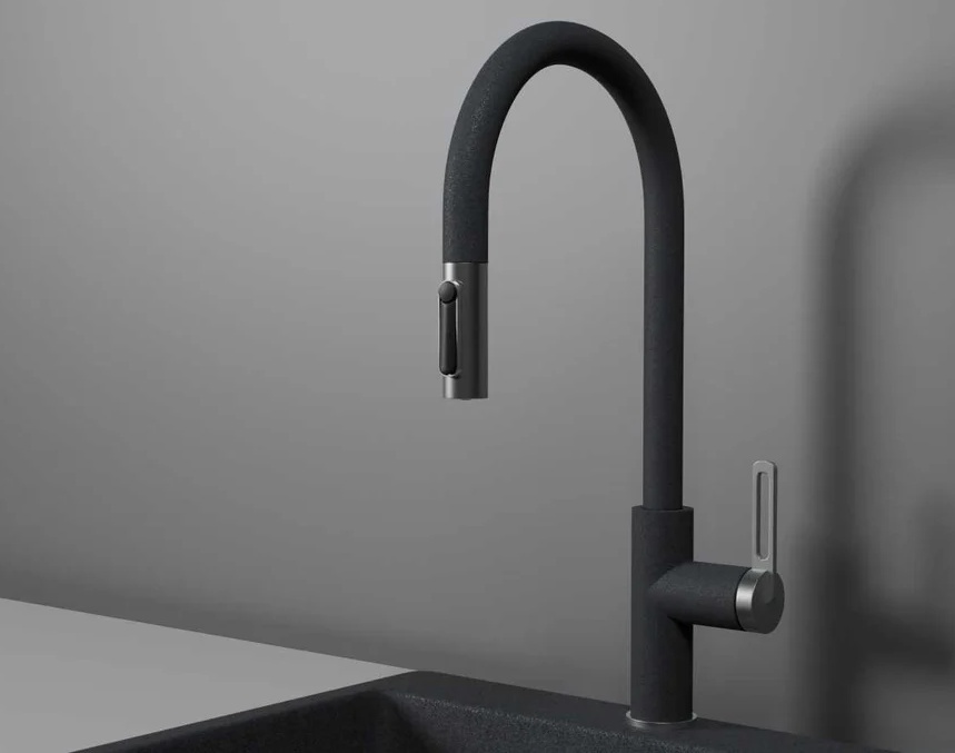 GR-8168, ГРАФИТ, СМЕСИТЕЛЬ КУХОННЫЙ С ВЫДВИЖНЫМ ИЗЛИВОМ - артикул K0000233291