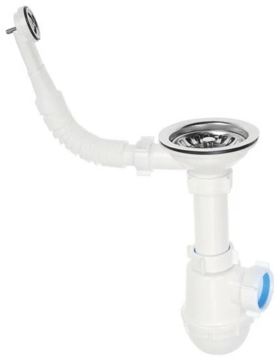 D1042S Сифон АНИ 3 1/2"*40 прямоточный с отводом для стиральной машины, с круглым гибким переливом - артикул K0000057308