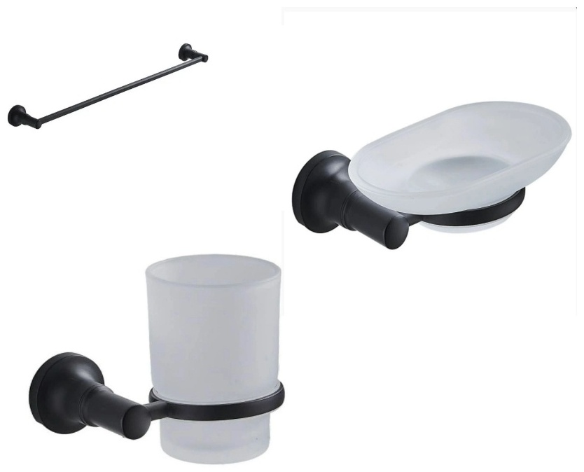 Набор Potato для ванной комнаты 3в1, мат.черн. (мыльница и стакан настенные, держатель полотенец) - артикул K0000109128