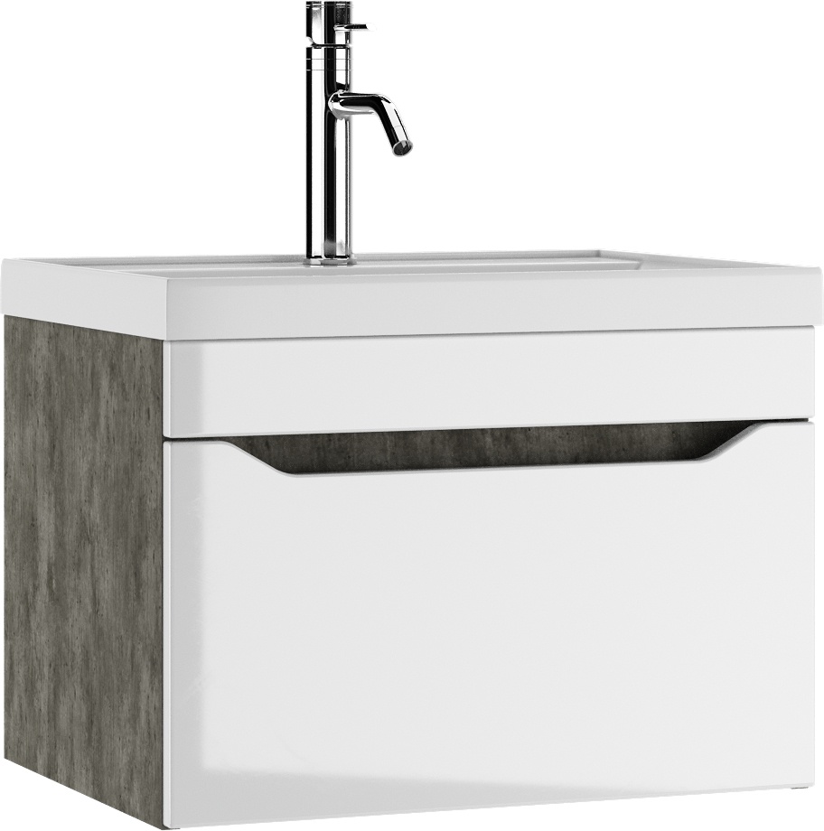 Комплект Тумба подвесная с умывальником "Bazis 60" Ева с одним ящиком В1 Бетон Адай  - артикул K0000189096