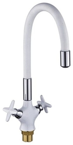 Смеситель POTATO P58322-7 для кухни с гибким  изливом крепление гайка, белый (10/ 2шт) - артикул K0000104182