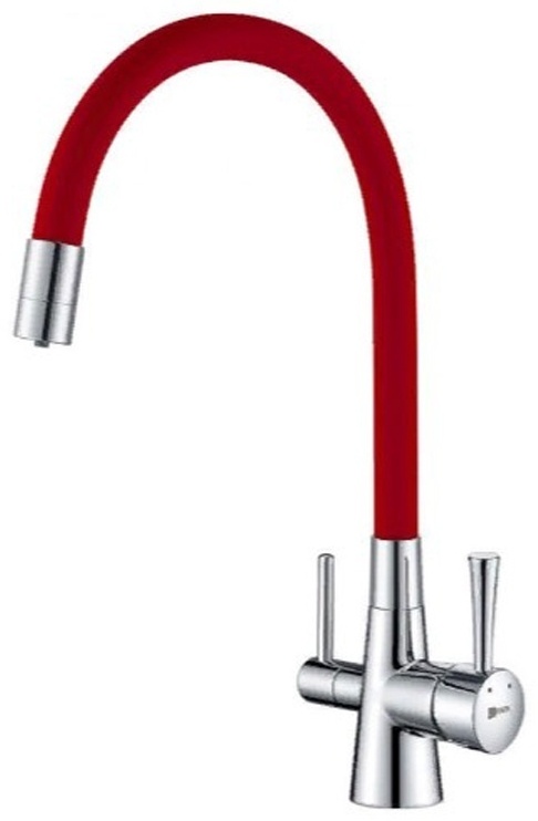 LM3075C-Red "COMFORT" Смеситель для кухни, с гиб излив, с подключ к фильт питьевой воды, хром/красны - артикул K0000046066