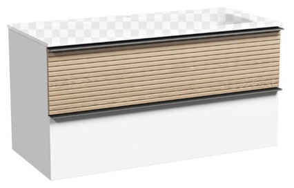 DL100W Тумба подвесная SANCOS Delta 995х445х500, c дв. ящ.оснащенными доводчиками,  дуб светлый/белы - артикул K0000219530