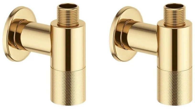 Латунные угловые кран-вентили для подключения смесителя Wellsee Drainage System 182148001, 2 шт, резьба 1/2"x 3/8", с отражателями, цвет золото, 18214 - артикул K0000129458