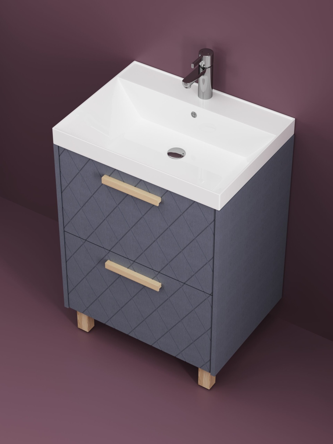 Комплект тумбы напол. Кристалл 800 шато азур 2 ящика с умыв. Слим - артикул K0000232220