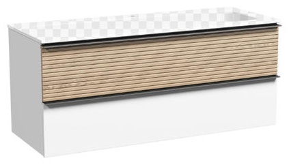 DL120W Тумба подвесная SANCOS Delta 1195х445х500, c дв. ящ.оснащенными доводчиками, дуб светлый/бел - артикул K0000219532