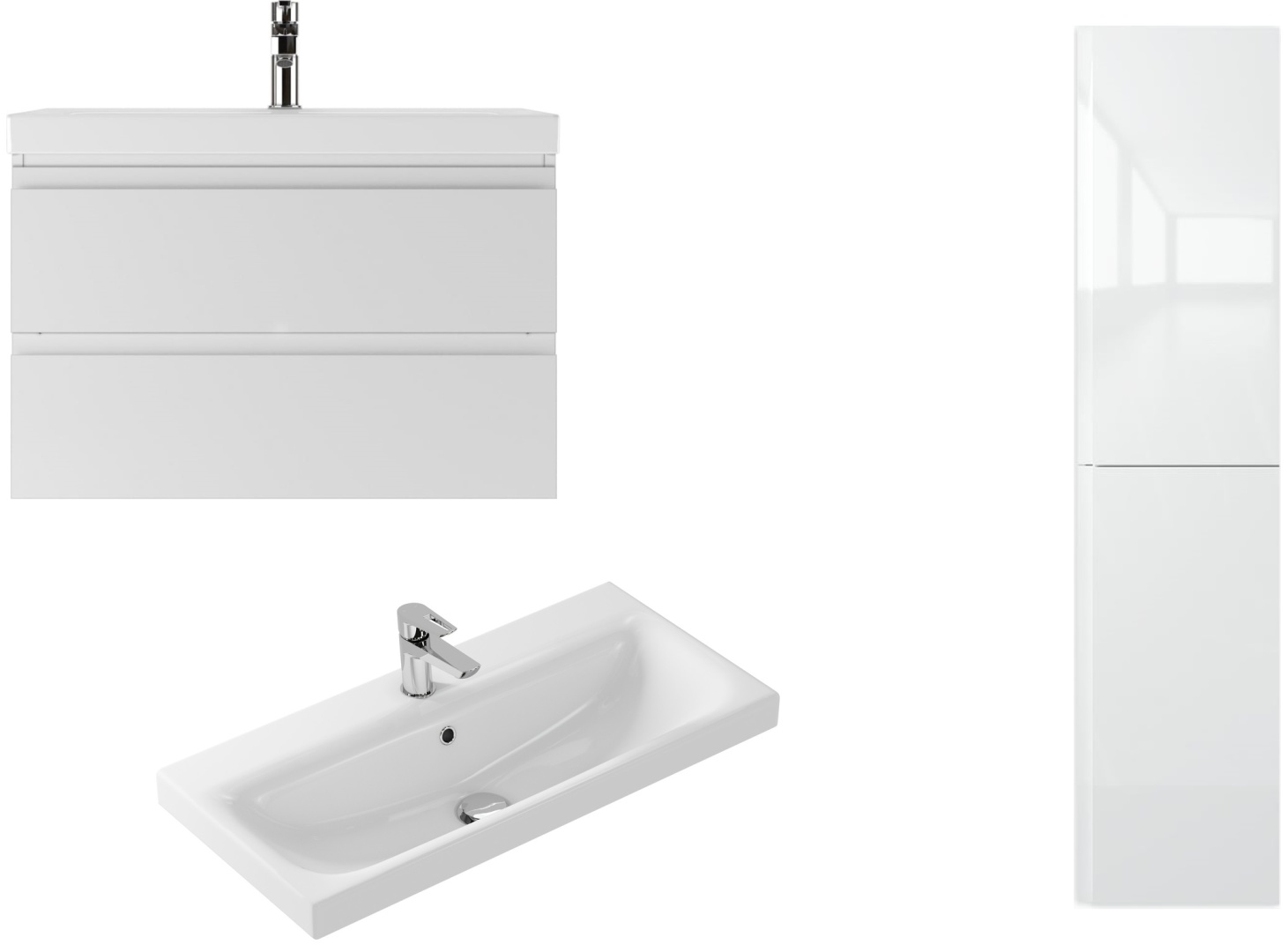 Комплект Тумба подвесная под умывальник Graffo 80 Белый глянец В2 Байтерек DGr2103T с умывальником+пенал - артикул K0000149765