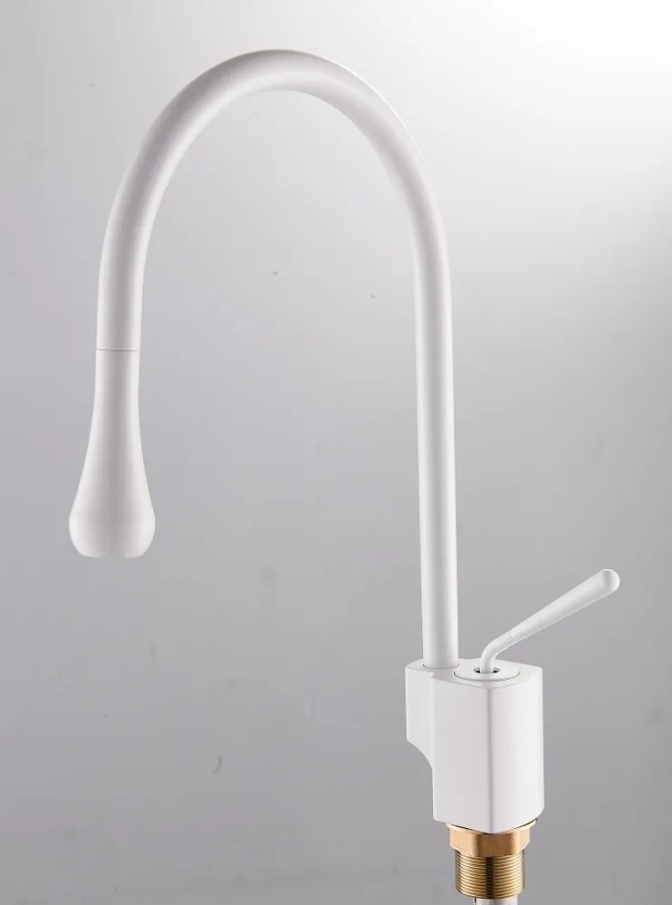 Смеситель POTATO P40282-7 для кухни с высоким изливом крепление гайка, белый (10/ 2шт) - артикул K0000104020