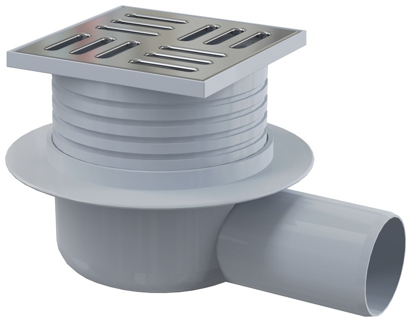 Сливной трап 105х105/50 мм, заниженный, бок. подводка, решетка из нерж. стали, гидрозатвор, APV26 - артикул K0000095625