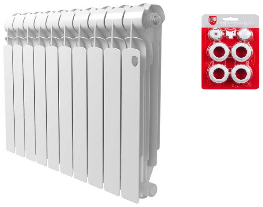 Комплект Радиатор алюминиевый Royal Thermo Indigo 500 - 10 секц.+ Набор присоединительный (3/4) - артикул K0000118120