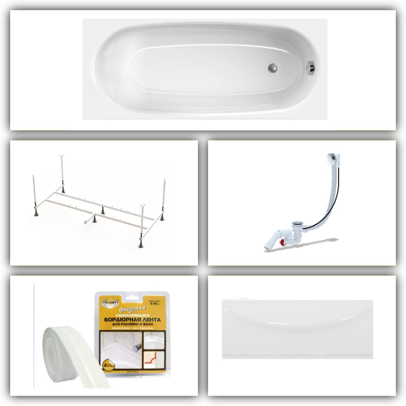Комплект Ванна Domani-Spa Standard 1600*700*410 (КАРКАС + ЭКРАН + СИФОН + лента бордюрная 60*335 мм LUX FULL - артикул K0000167907