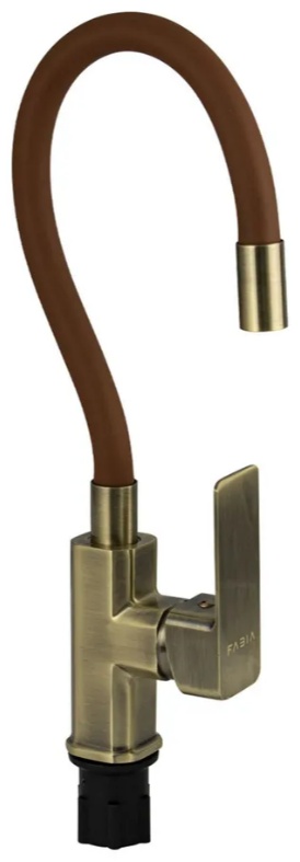FABIA - Смеситель для кухни, шаровый, с гибким коричневым  изливом, корпус квадратный, бронза  9658. - артикул K0000231318