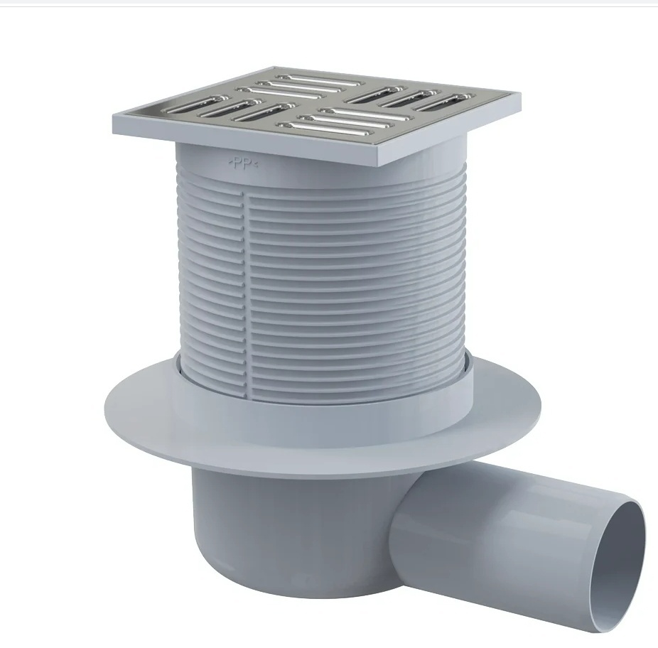 Сливной трап 105х105/50 мм,  бок. подводка, решетка из нерж. стали, гидрозатвор комбинирован, APV31 - артикул K0000095623