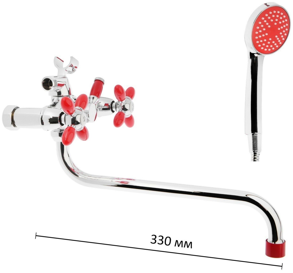 Cмеситель 7182AN для ванны и душа,с двумя рукоятками.Хром. (красный) - артикул K0000203616