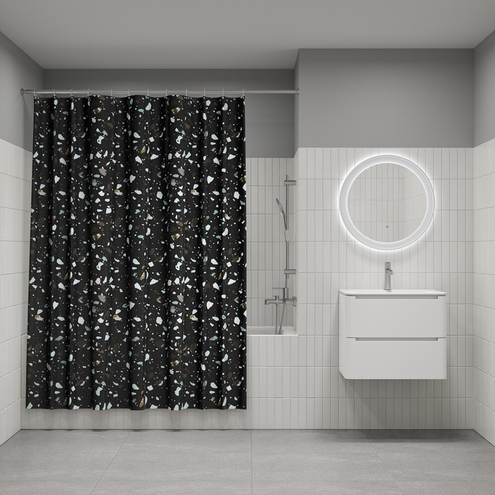 Штора для ванной, 200x180 см, Полиэстер, черный, IDDIS BT02P18i11 - артикул K0000183380