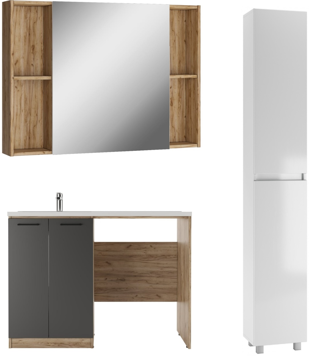 Комплект Тумба под умывальник Craft 120 c корзиной под стир. машину левая/правая DCR2214T с умывальником(лев.) + пенал(с зерк.)+ шкаф - артикул K0000191613