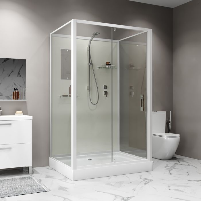 Душевая кабина Niagara Standart ST100/80/15Q/BK (100х80х200) прямоугольник,поддон 15см,распашная,проф.белый,без крыши,3 места - артикул K0000209063