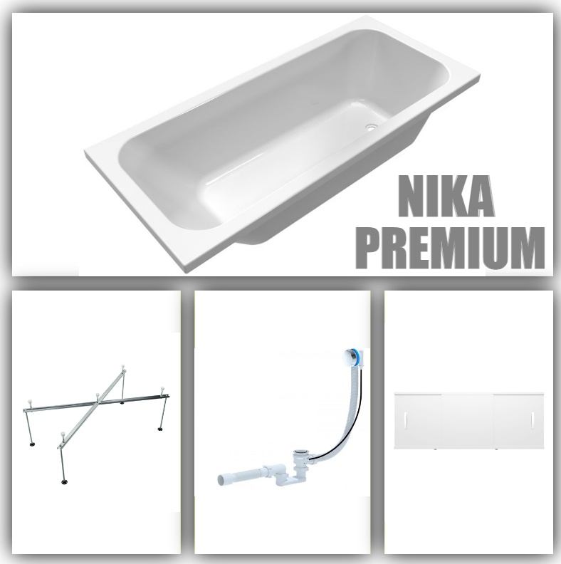 Комплект Ванна акриловая Ника 180х80 + каркас + экран + перелив (PREMIUM) - артикул K0000191517