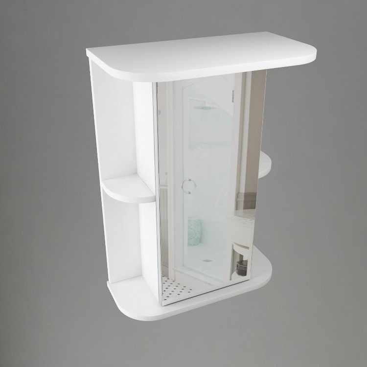 Шкаф навесной, 1д/зеркало + 2 полки R (сбоку), 600 (Белый снег, Молочный глянец) - артикул K0000040433