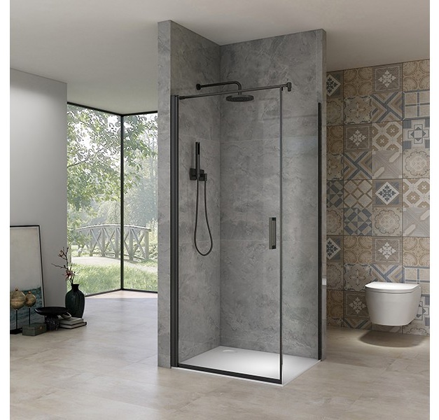 Душ. ограждение COMFORTY (SZ 161+ SZ166) прозрачное стекло 6мм, чёрный профиль, 1000*1000*1900 - артикул K0000201745