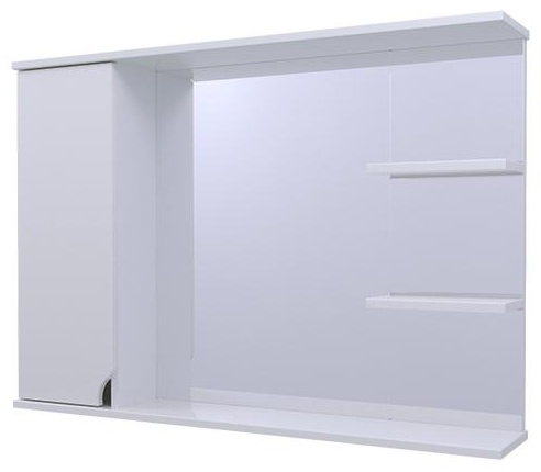 Шкаф навесной, 1 Дверь + Зеркало + 2 Полки 1000 (Азалия) молочный глянец белый снег - артикул K0000088319