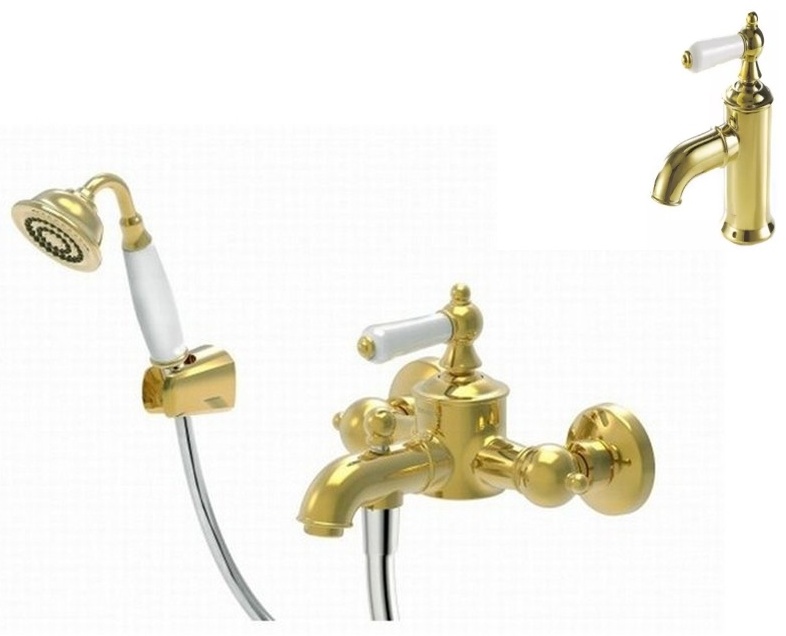 Комплект смесителей Bravat Art для раковины и ванны, золото - артикул K0000086277