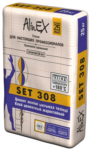 Клей AlinEX SET 308, 25 кг. (для плитки, печи, камины, серый)^2 - артикул K0000236185