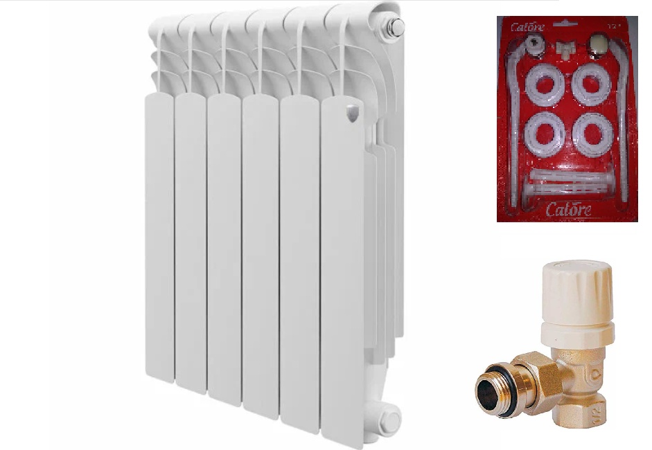Радиатор алюм. Royal Thermo Revolution 500-6 секц.+набор д/ал.рад3/4"+вентиль терм.прям.3/4" - артикул K0000086332