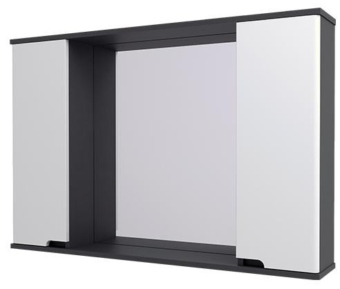 AVK2. Шкаф навесной, 2 Двери  + Зеркало  1000 (Аруна) молочный глянец , серый графит - артикул K0000086823
