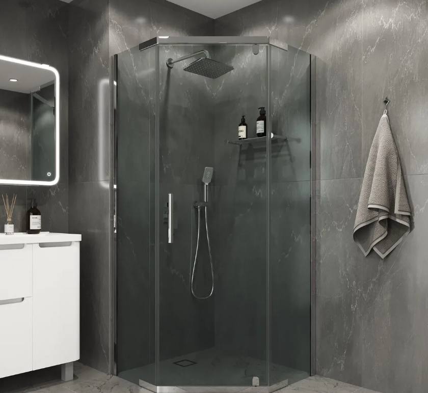 Душевое ограждение Niagara Eco NG-1010-14D (100х100х190) трапеция,распашное,хром,стекло прозрачное,1 место - артикул K0000206143