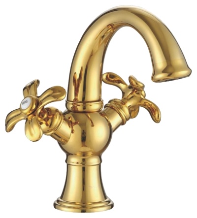 Смеситель для раковины двухрычажный. Латунь 35. Золото Accoona A96106W - артикул K0000204196