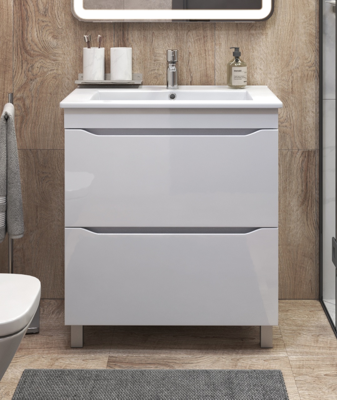 Комплект тумбы напол. Grani 750 белый 2 ящика с умыв. Оскар - артикул K0000232171