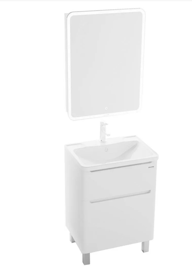 Комплект мебели АДЕЛЬ 60 Тумба напольная с 2-я ящ. белая с ум. Aдель и шкаф-зеркало с LED подсветкой - артикул K0000109048