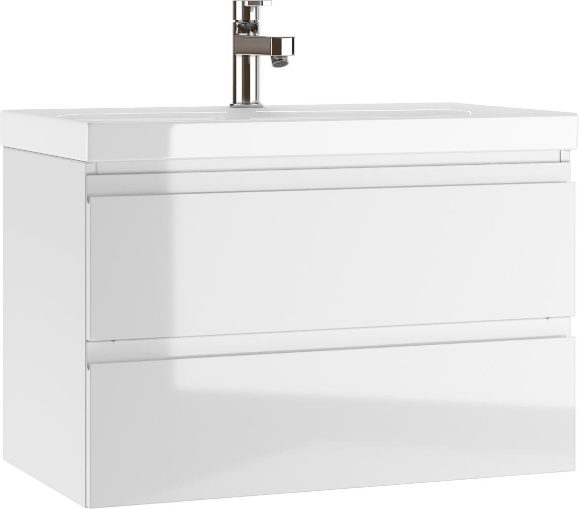 Комплект Тумба подвесная под умывальник Graffo 80 Белый глянец В2 Байтерек DGr2103T с умывальником - артикул K0000149764